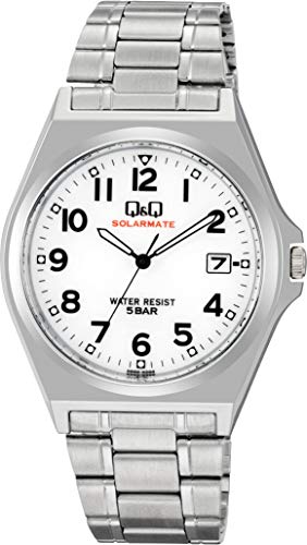 [シチズンQ&Q] 腕時計 キューアンドキュー アナログ ソーラー 防水 日付 メタルバンド 白 文字盤 H060-204 メンズ シルバー